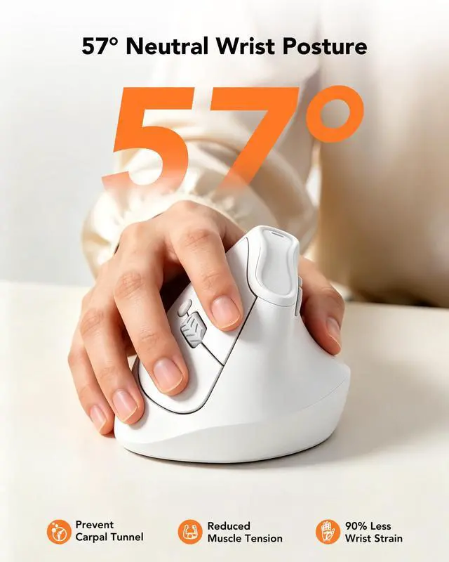 Alt view image 2 of 7 - Ergonomic Mouse Wireless, Bluetooth Vertical Mouse, 5-Level Adjustable DPI, 2.4G Silent Switch Mice for Windows, MacOS, IPadOS, Laptop, PC, White