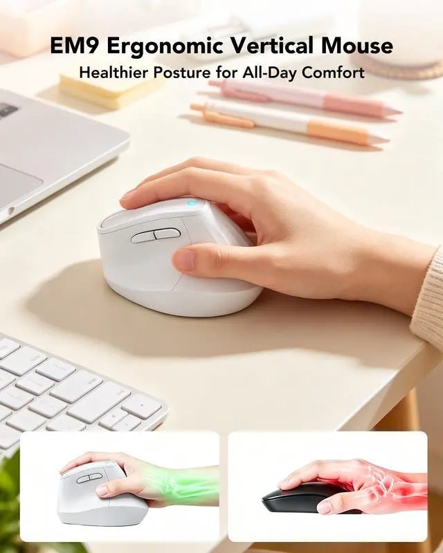 Alt view image 3 of 7 - Ergonomic Mouse Wireless, Bluetooth Vertical Mouse, 5-Level Adjustable DPI, 2.4G Silent Switch Mice for Windows, MacOS, IPadOS, Laptop, PC, White
