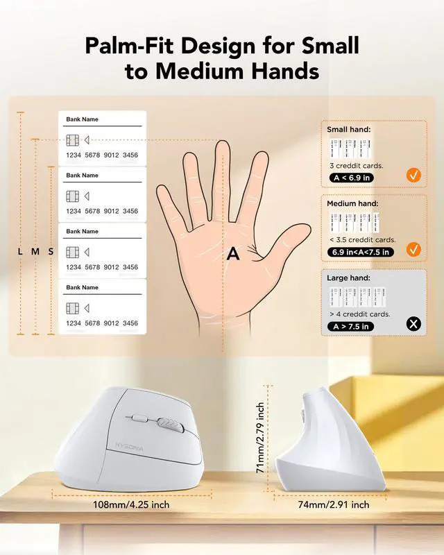 Alt view image 7 of 7 - Ergonomic Mouse Wireless, Bluetooth Vertical Mouse, 5-Level Adjustable DPI, 2.4G Silent Switch Mice for Windows, MacOS, IPadOS, Laptop, PC, White