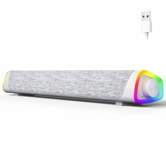 Main image of R30 Plus Bluetooth Computer Speakers, All-in-One Control Button with 6 Modes LED Lights PC Speaker, Wired USB Powered Surround Soundbar for Desktop Monitor Laptop White
