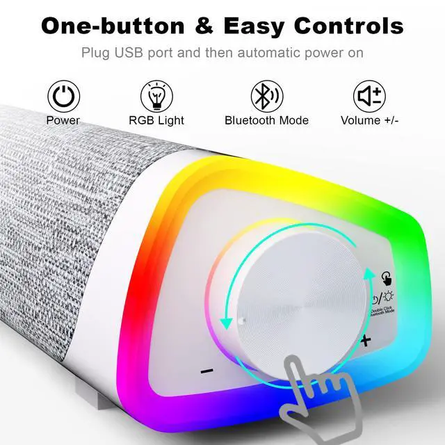 Alt view image 3 of 7 - R30 Plus Bluetooth Computer Speakers, All-in-One Control Button with 6 Modes LED Lights PC Speaker, Wired USB Powered Surround Soundbar for Desktop Monitor Laptop White