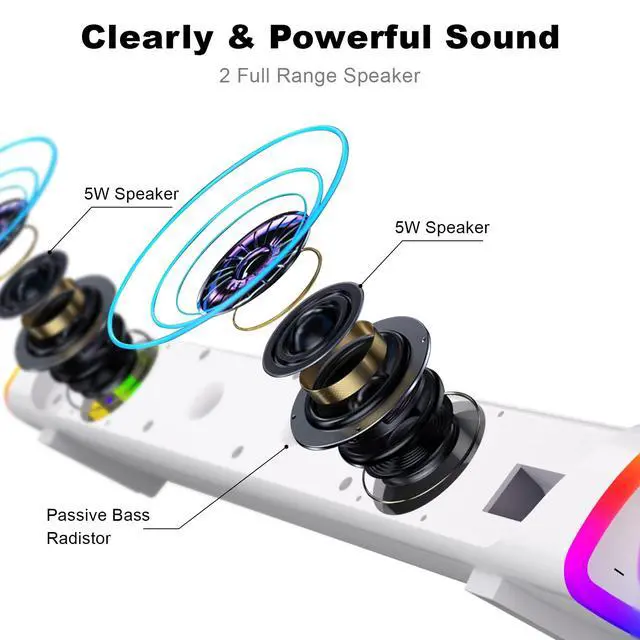 Alt view image 2 of 7 - R30 Plus Bluetooth Computer Speakers, All-in-One Control Button with 6 Modes LED Lights PC Speaker, Wired USB Powered Surround Soundbar for Desktop Monitor Laptop White