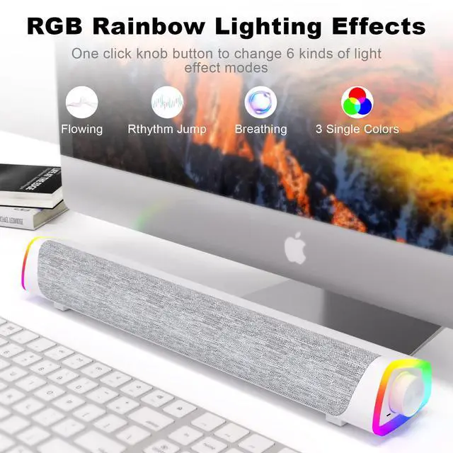 Alt view image 5 of 7 - R30 Plus Bluetooth Computer Speakers, All-in-One Control Button with 6 Modes LED Lights PC Speaker, Wired USB Powered Surround Soundbar for Desktop Monitor Laptop White