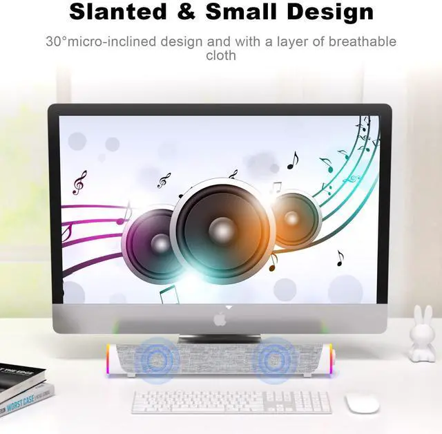 Alt view image 7 of 7 - R30 Plus Bluetooth Computer Speakers, All-in-One Control Button with 6 Modes LED Lights PC Speaker, Wired USB Powered Surround Soundbar for Desktop Monitor Laptop White