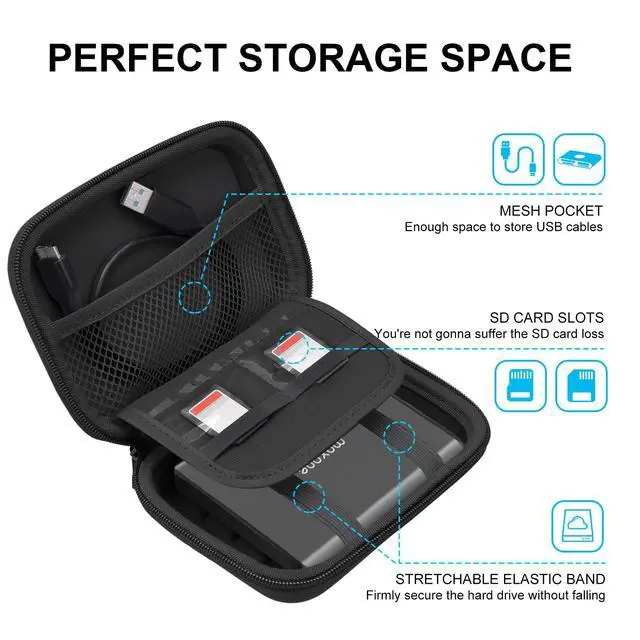 Alt view image 2 of 7 - Hard Carrying Case for Maxone Ultra Slim Portable External Hard Drive HDD 500GB 160GB 250GB 320GB 500GB 750GB 1TB USB 3.0 EVA Shockproof Water-Resistant Protective Storage Travel Bag, Black