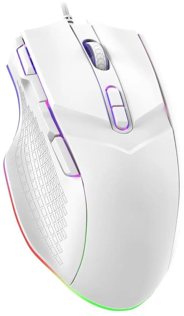 Main image of Gaming Mouse 6 Adjustable DPI Up to 7200 Wired PC Gaming Mouse 8 Programmable Buttons 13 Adjustable RGB LED Modes 1.5 M Drag-Free Paracord Ergonomic Mouse Windows/PC/Mac/Laptop (White)