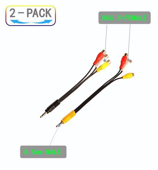 Alt view image 2 of 5 - 3.5mm to 3RCA Input Adapter Cable, Video AV Component Adapter Cable Replacement, 3.5mm Mini 1/8" TRS Stereo Male to 3 RCA Female Jack Adapter Cord 23CM/9in