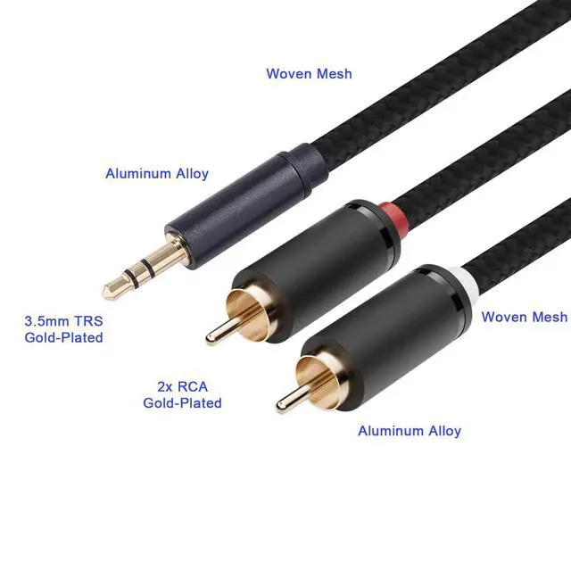 Alt view image 2 of 6 - 3.5mm Aux to RCA Cable 5FT, 2Pack, Black, 1/8 Aux Male to Dual RCA Male Stereo Y Splitter Cord, 24K Gold-Plated, Compatible with Television, PC, Smartphone, Dot, Tablet and Speaker