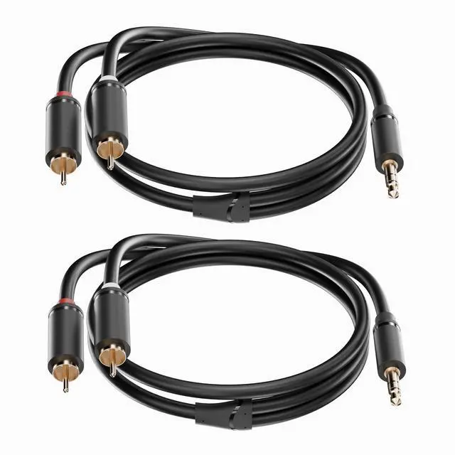 Main image of 3.5mm Aux to RCA Cable 5FT, 2Pack, Black, 1/8 Aux Male to Dual RCA Male Stereo Y Splitter Cord, 24K Gold-Plated, Compatible with Television, PC, Smartphone, Dot, Tablet and Speaker