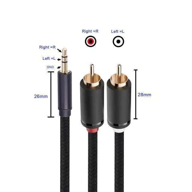 Alt view image 4 of 6 - 3.5mm Aux to RCA Cable 5FT, 2Pack, Black, 1/8 Aux Male to Dual RCA Male Stereo Y Splitter Cord, 24K Gold-Plated, Compatible with Television, PC, Smartphone, Dot, Tablet and Speaker