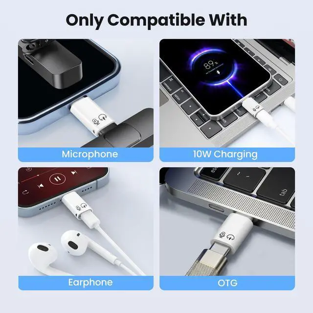 Alt view image 4 of 6 - USB-C 3.1 to Lightning Adapter (2-Pack), Male Lightning to Female USB-C, Headphone/Microphone/Charging,& OTG Compatible