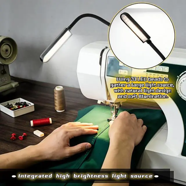 Alt view image 2 of 7 - 30 LED Sewing Machine Light with Flexible Silicone Neck, Magnetic Base Work Lamp for Sewing Machines, Drill Press, Desk, Music Stand, Crafts, Workbench, Non-Flicker, Eye-Caring Design