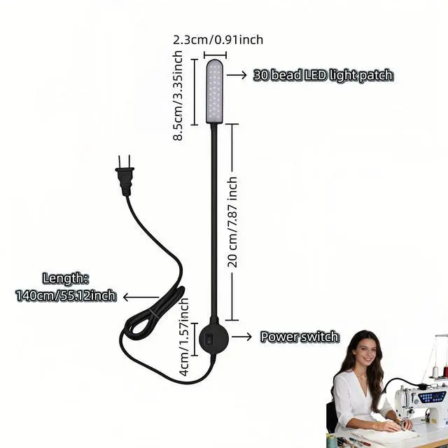 Alt view image 5 of 7 - 30 LED Sewing Machine Light with Flexible Silicone Neck, Magnetic Base Work Lamp for Sewing Machines, Drill Press, Desk, Music Stand, Crafts, Workbench, Non-Flicker, Eye-Caring Design