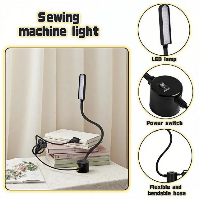 Alt view image 6 of 7 - 30 LED Sewing Machine Light with Flexible Silicone Neck, Magnetic Base Work Lamp for Sewing Machines, Drill Press, Desk, Music Stand, Crafts, Workbench, Non-Flicker, Eye-Caring Design