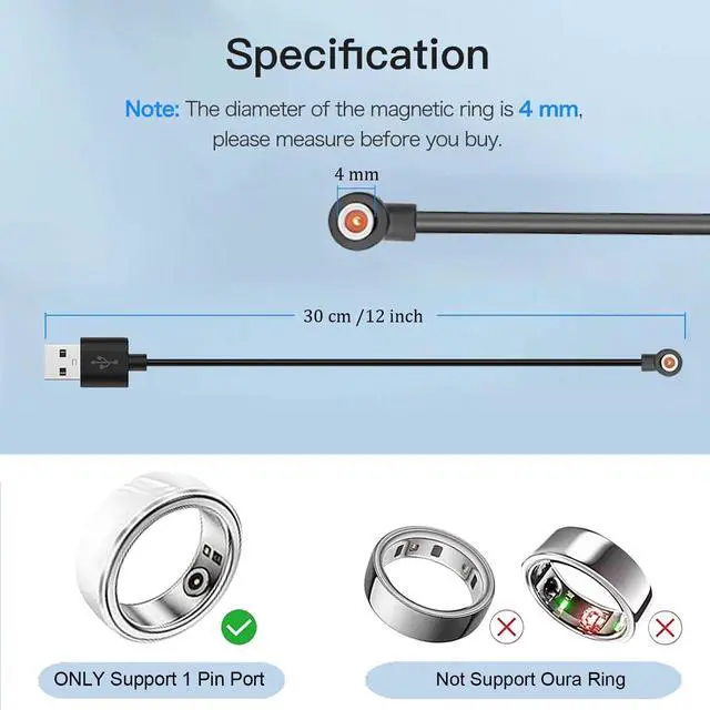Alt view image 6 of 6 - 2 Pcs Magnetic Smart Ring Chargers Replacement Charger Cord for 4 mm Suitable for R02 R09 R18 Ring & More 1 Pin Devices But NOT for OuraRings, NOT for SamsungRings