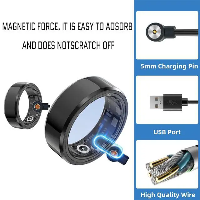 Alt view image 5 of 6 - 2 Pcs Magnetic Smart Ring Chargers Replacement Charger Cord for 4 mm Suitable for R02 R09 R18 Ring & More 1 Pin Devices But NOT for OuraRings, NOT for SamsungRings