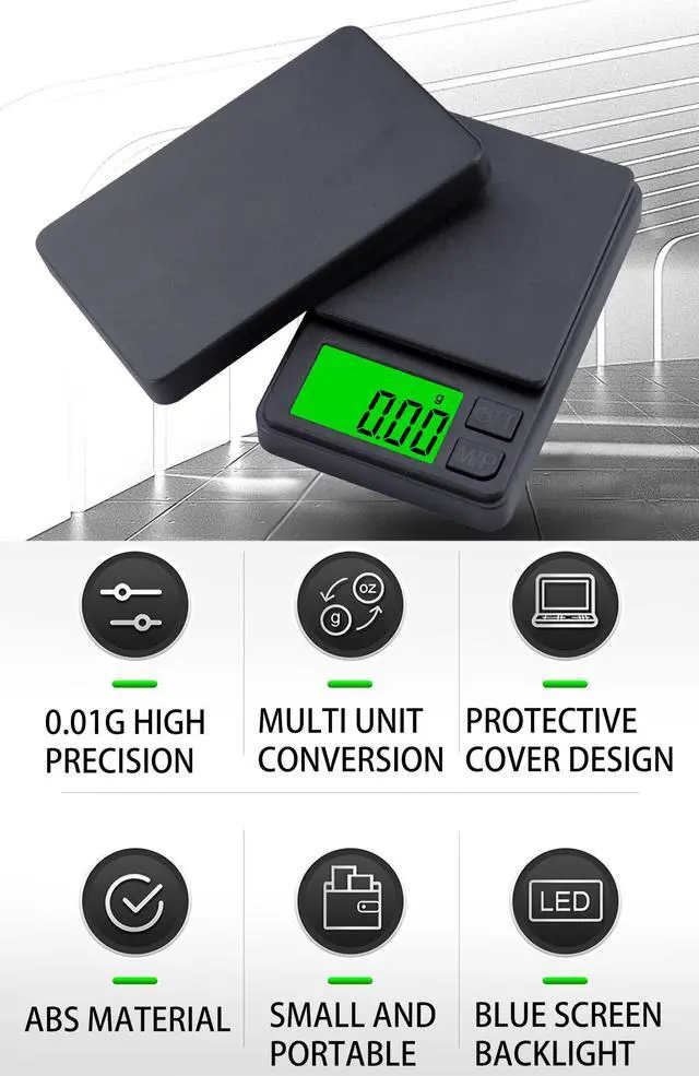 Alt view image 2 of 7 - Digital Pocket Scale 1000g x 0.01g Weigh Gram Scale, Mini Scale, Digital Grams Scale, Food Scale, Jewelry Scale, Kitchen Scale with Backlit LCD, 7 Units Tare, Battery Included, Black