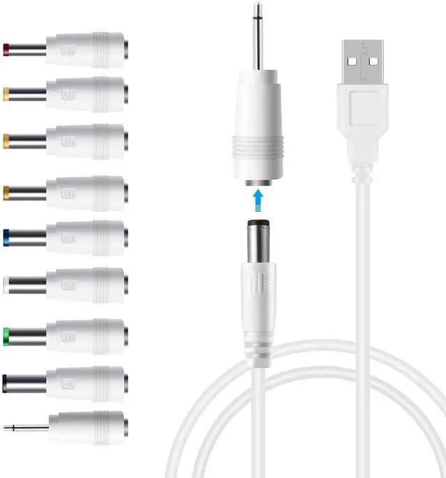 Main image of DC 5V Power Cord, USB to 5V DC Power Cable Charging Cord with 9 Adapters (6.4 * 4.4mm, 6.3 * 3.0mm, 5.5 * 2.5mm, 5.5 * 2.1mm, 5.5 * 1.7 mm, 4.8 * 1.7 mm, 4.0 * 1.7 mm, 3.5 * 1.35 mm, 2.5mm)