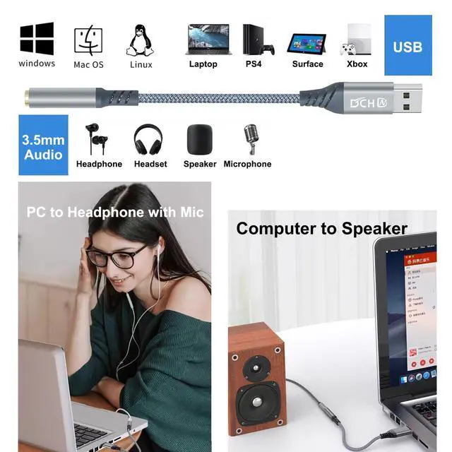 Alt view image 3 of 7 - USB to 3.5mm Audio Adapter Microphone Headphone Jack External Sound Card AUX USB Type A to 3.5 mm Cable 4 Pole TRRS Female Interface Line Control for PC Laptop Desktop Speaker Headset, Grey