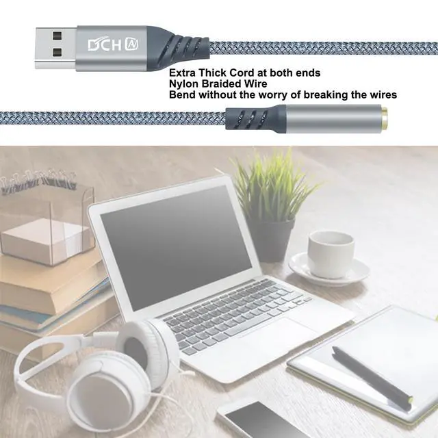 Alt view image 6 of 7 - USB to 3.5mm Audio Adapter Microphone Headphone Jack External Sound Card AUX USB Type A to 3.5 mm Cable 4 Pole TRRS Female Interface Line Control for PC Laptop Desktop Speaker Headset, Grey
