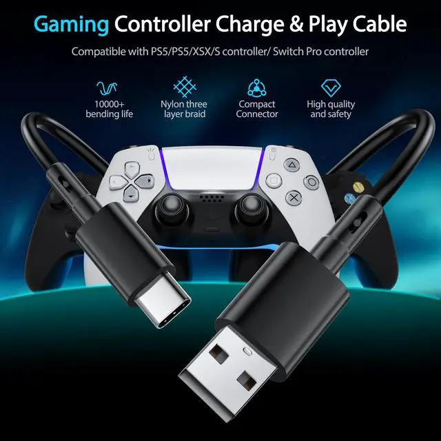 Alt view image 2 of 7 - USB C Charging Cable,PS5 Controller Charger Cord for Xbox Series S X Elite Series 2 Controller,Type C Data Cable Accessories for PlayStation 5 DualSense,Slim/Pro Play NS Switch,Long Fast PS5 Cord