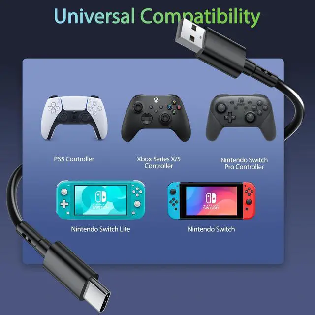 Alt view image 7 of 7 - USB C Charging Cable,PS5 Controller Charger Cord for Xbox Series S X Elite Series 2 Controller,Type C Data Cable Accessories for PlayStation 5 DualSense,Slim/Pro Play NS Switch,Long Fast PS5 Cord