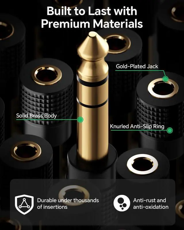 Alt view image 4 of 7 - 6.35mm 1/4 Male to 3.5mm 1/8 Female Audio Adapter, Gold-Plated TRS Stereo Jack, Solid Brass Housing, for Headphones, Guitar, Mixer, Amp, Keyboard, 2 Pack
