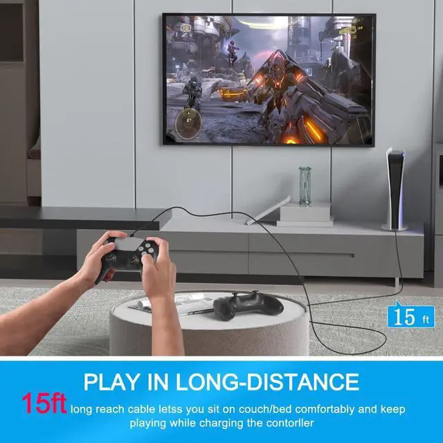 Alt view image 5 of 6 - 15FT Long Micro USB Cable,PS4 Controller Charger Cord for Xbox One S X,PS4 Charging Cable for Sony PlayStation-4,PS 4 Slim Pro,Fire Stick,Old Android Phone Micro B Data Cord for Samsung Kindle Tablet