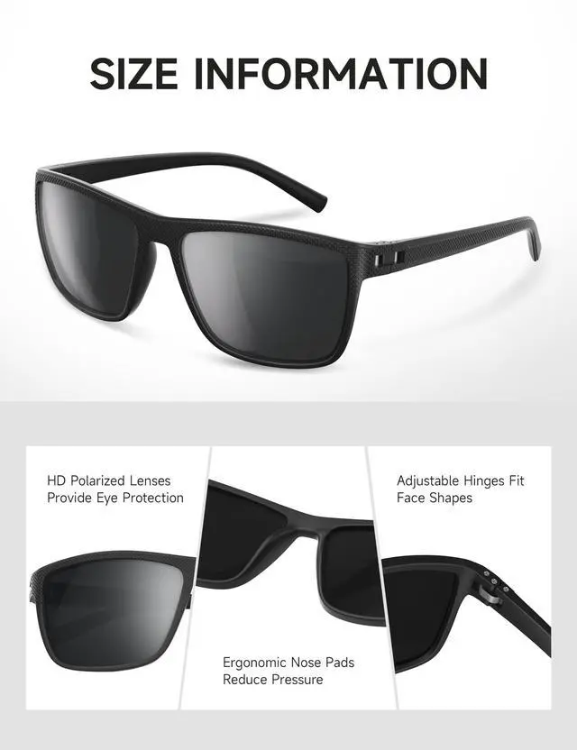 Alt view image 5 of 7 - Polarized Sunglasses Men and Women, Mens Sunglasses Square Lightweight with UV Protection Sun Glasses for Fishing Driving, 3806A05