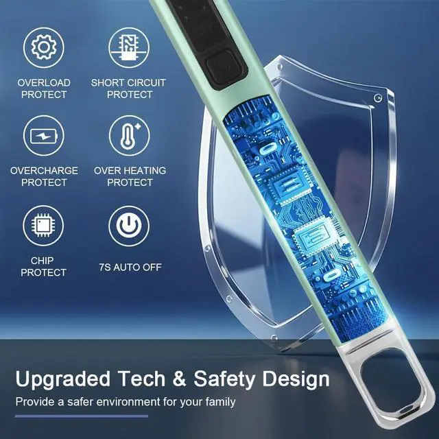 Alt view image 3 of 7 - Candle Lighter Arc Electric Lighter Windproof Flameless with Safety Switch for Camping BBQ Birthday, Giftbox for Mom Wife Friend (Green)