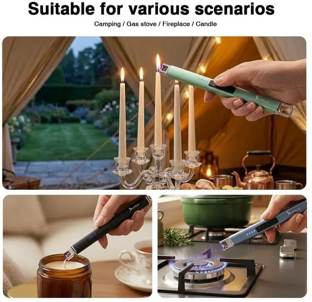 Alt view image 6 of 7 - Candle Lighter Arc Electric Lighter Windproof Flameless with Safety Switch for Camping BBQ Birthday, Giftbox for Mom Wife Friend (Green)