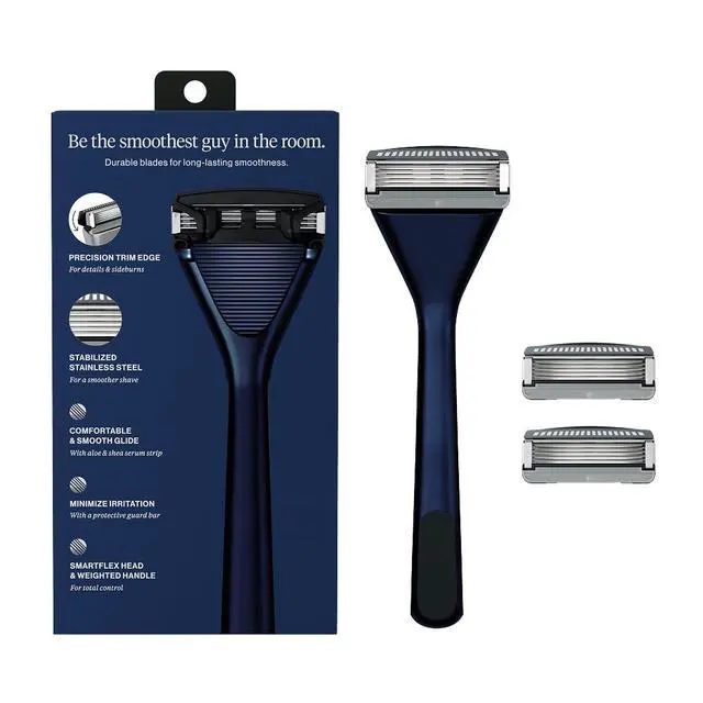 Alt view image 5 of 7 - House of Atlas Essential Razor for Men, Handle + 2 Razor Blade Refills, Precision Trim Edge (Dusk)