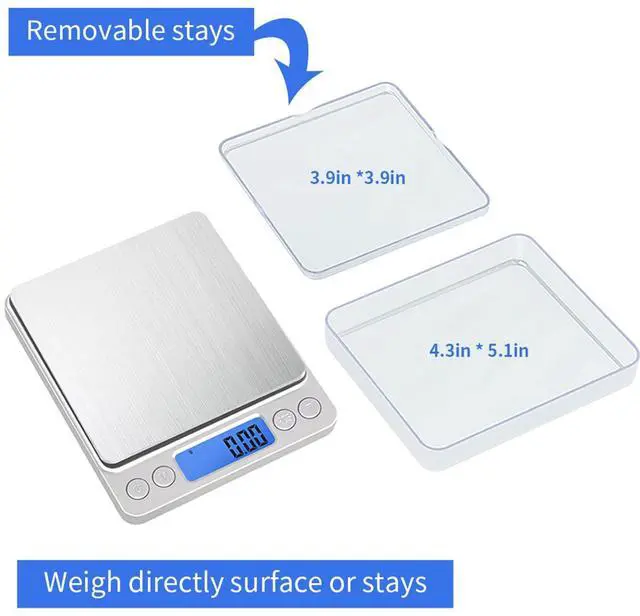 Alt view image 5 of 7 - Digital Kitchen Scale, 500g/0.01g Gram Scale,Cooking Food Scale Digital Weight Grams and OZ with LCD Display, Digital Jewelry Coffee Scale with 2 Trays,Auto Off, TareStainless Steel