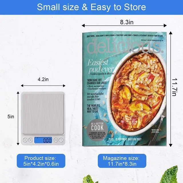 Alt view image 4 of 7 - Digital Kitchen Scale, 500g/0.01g Gram Scale,Cooking Food Scale Digital Weight Grams and OZ with LCD Display, Digital Jewelry Coffee Scale with 2 Trays,Auto Off, TareStainless Steel