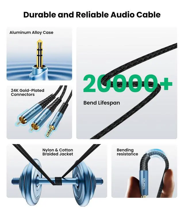 Alt view image 4 of 7 - RCA to 3.5mm AUX Cable, 2 RCA Male to 1/8" TRS Headphone Jack Auxiliary Cable for Connecting Cell Phone, MP3 Players to Amplifier, TV(1.5m/5FT)