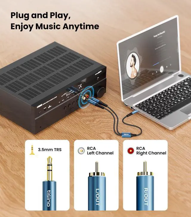 Alt view image 6 of 7 - RCA to 3.5mm AUX Cable, 2 RCA Male to 1/8" TRS Headphone Jack Auxiliary Cable for Connecting Cell Phone, MP3 Players to Amplifier, TV(1.5m/5FT)
