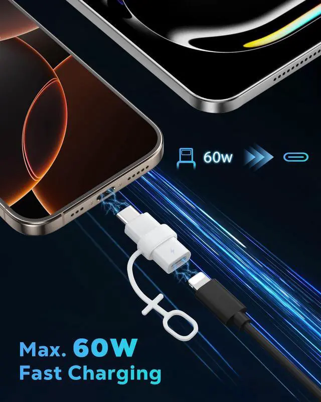 Alt view image 3 of 7 - 60W USB C to Lightning Headphone Audio Adapter for iPhone 17 Air 16 16e 15 Pro Max Plus, iPad Pro/Air - PD Fast Charging Data Lightning to USB C Adapter for Earphones, Not for OTG/Lavalier Microphone