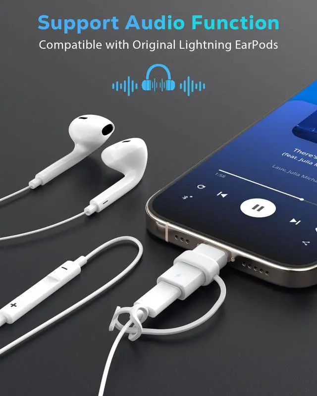 Alt view image 4 of 7 - 60W USB C to Lightning Headphone Audio Adapter for iPhone 17 Air 16 16e 15 Pro Max Plus, iPad Pro/Air - PD Fast Charging Data Lightning to USB C Adapter for Earphones, Not for OTG/Lavalier Microphone