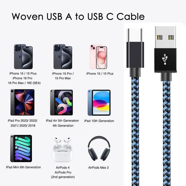 Alt view image 5 of 7 - PS5 Charging Cable 3Pack 10FT PlayStation 5 Controller Charger Cord,Xbox Series X/S Controller Charger Cable Nintendo Switch USB C Cord Nylon Braided Type-C Ports for Fire HD 10 11 12th Newer Fire