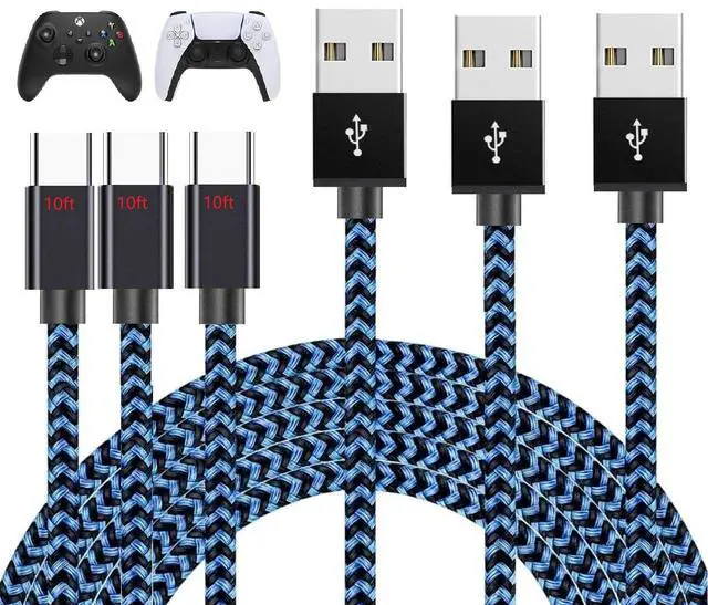 Main image of PS5 Charging Cable 3Pack 10FT PlayStation 5 Controller Charger Cord,Xbox Series X/S Controller Charger Cable Nintendo Switch USB C Cord Nylon Braided Type-C Ports for Fire HD 10 11 12th Newer Fire