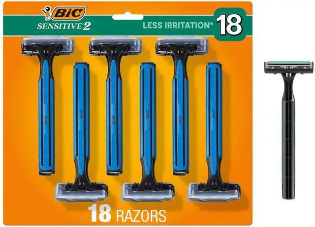 Main image of 2 Disposable Razors for Men With 2 Blades for Sensitive Skin, 18 Count Value Pack of Shaving Razors