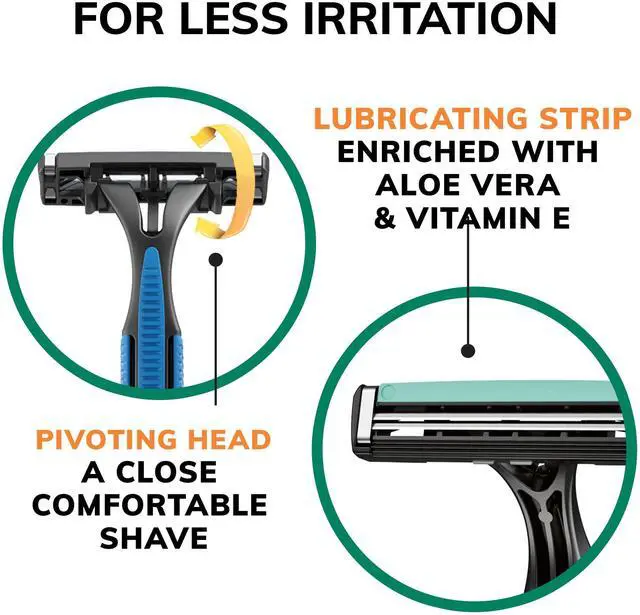 Alt view image 7 of 7 - 2 Disposable Razors for Men With 2 Blades for Sensitive Skin, 18 Count Value Pack of Shaving Razors