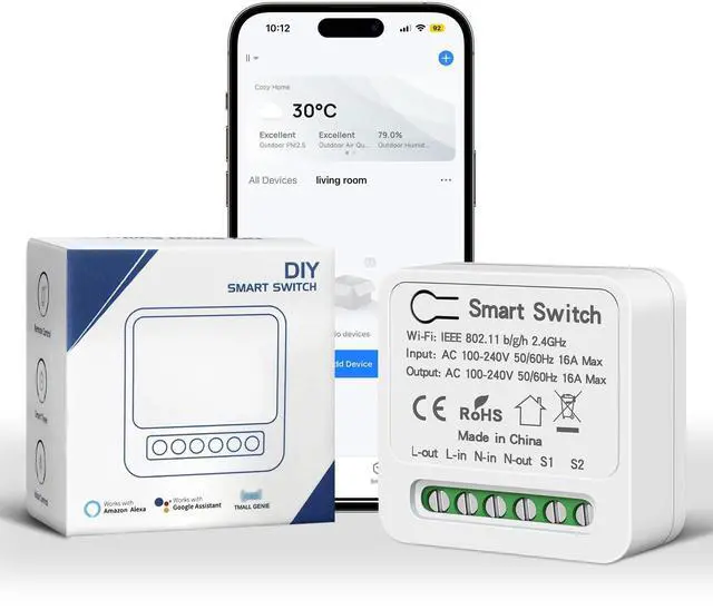 Main image of WiFi Smart Light Switch, Mini Smart Breaker Module, APP/Voice Remote Control, Compatible with Alexa, Google Home, Tuya/Smart Life (1/2 Way, AC 100-240V)