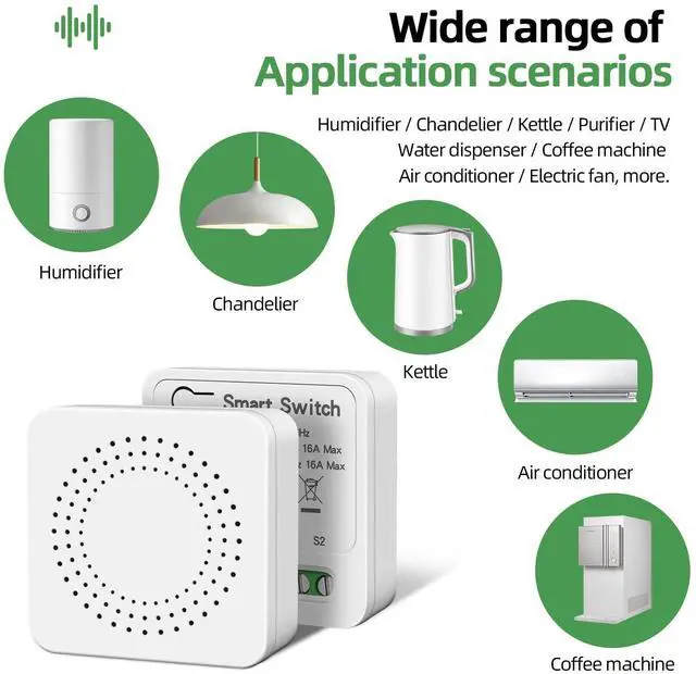 Alt view image 7 of 7 - WiFi Smart Light Switch, Mini Smart Breaker Module, APP/Voice Remote Control, Compatible with Alexa, Google Home, Tuya/Smart Life (1/2 Way, AC 100-240V)