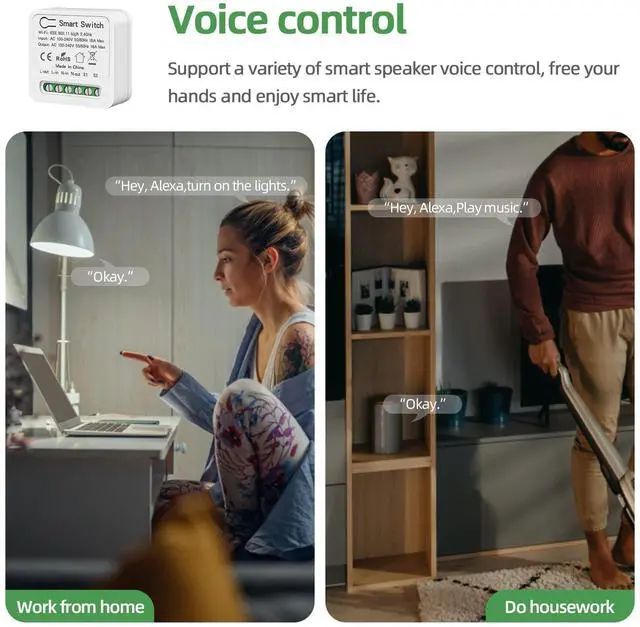Alt view image 6 of 7 - WiFi Smart Light Switch, Mini Smart Breaker Module, APP/Voice Remote Control, Compatible with Alexa, Google Home, Tuya/Smart Life (1/2 Way, AC 100-240V)
