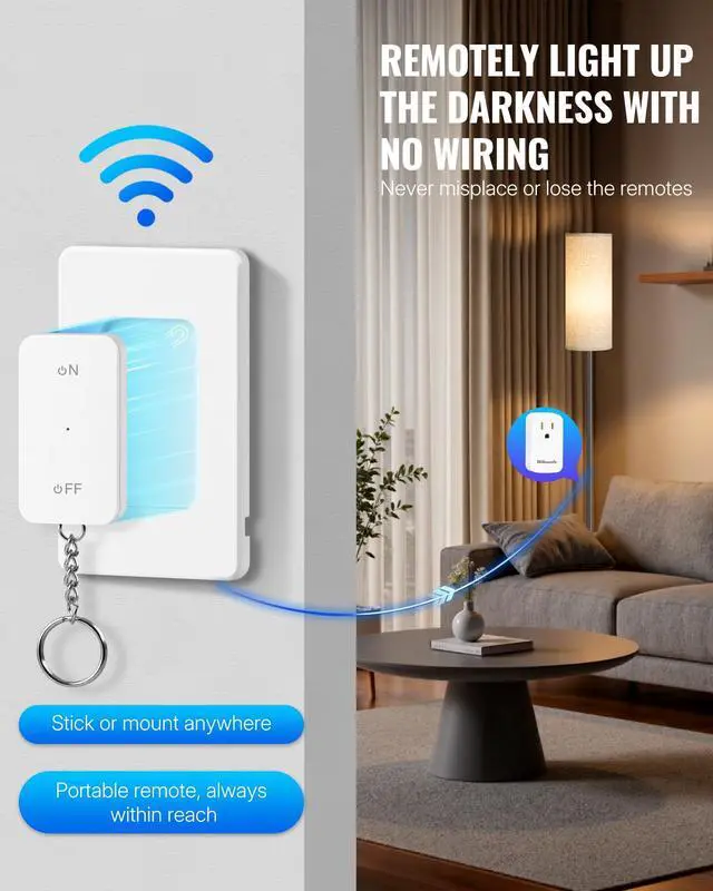 Alt view image 2 of 7 - Remote Control Outlet, WILAWELS Remote Switch Outlet with Magnetic Base, Wireless On Off Outlet Switch for Light, Lamp, Fan, Appliance, 100ft RF Range, 15A/1875W, Pre-Programmed, FCC Listed W10RC1106