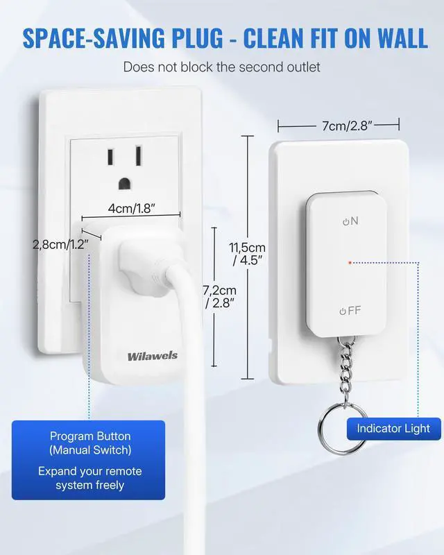 Alt view image 6 of 7 - Remote Control Outlet, WILAWELS Remote Switch Outlet with Magnetic Base, Wireless On Off Outlet Switch for Light, Lamp, Fan, Appliance, 100ft RF Range, 15A/1875W, Pre-Programmed, FCC Listed W10RC1106