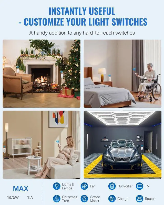 Alt view image 7 of 7 - Remote Control Outlet, WILAWELS Remote Switch Outlet with Magnetic Base, Wireless On Off Outlet Switch for Light, Lamp, Fan, Appliance, 100ft RF Range, 15A/1875W, Pre-Programmed, FCC Listed W10RC1106