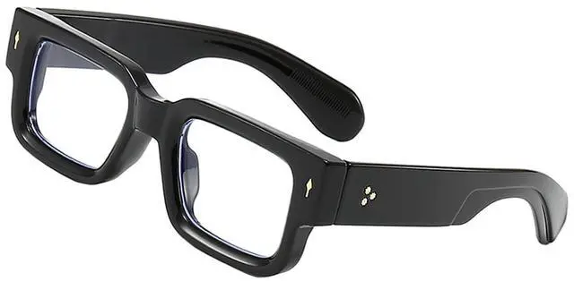 Main image of Thick Square Frame Glasses for Women Men Chunky Rectangle Non Prescription Blue Light Glasses Computer Eyeglasses(Black)