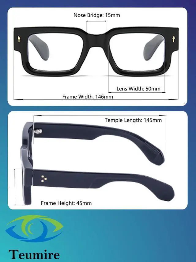 Alt view image 7 of 7 - Thick Square Frame Glasses for Women Men Chunky Rectangle Non Prescription Blue Light Glasses Computer Eyeglasses(Black)